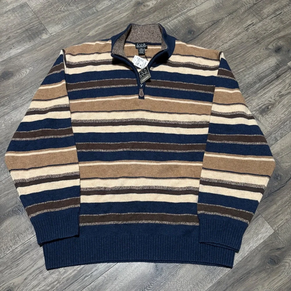 Jos. A. Bank Quarter Zip Sweater Mens XXL Dad Sweater NEW Lambswool Striped‎